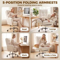 Chaise de bureau en molleton Teddy, fauteuil de direction, blanc crème, blanc crème