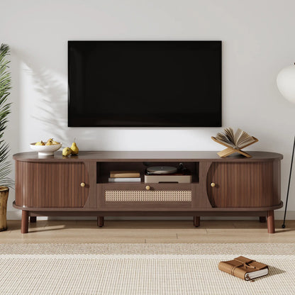 TV Stand, Solid Wood Doors, Drawers, 65" L x 14.5" W x 18" H, Natural Walnut TV Stands at Gallery Canada