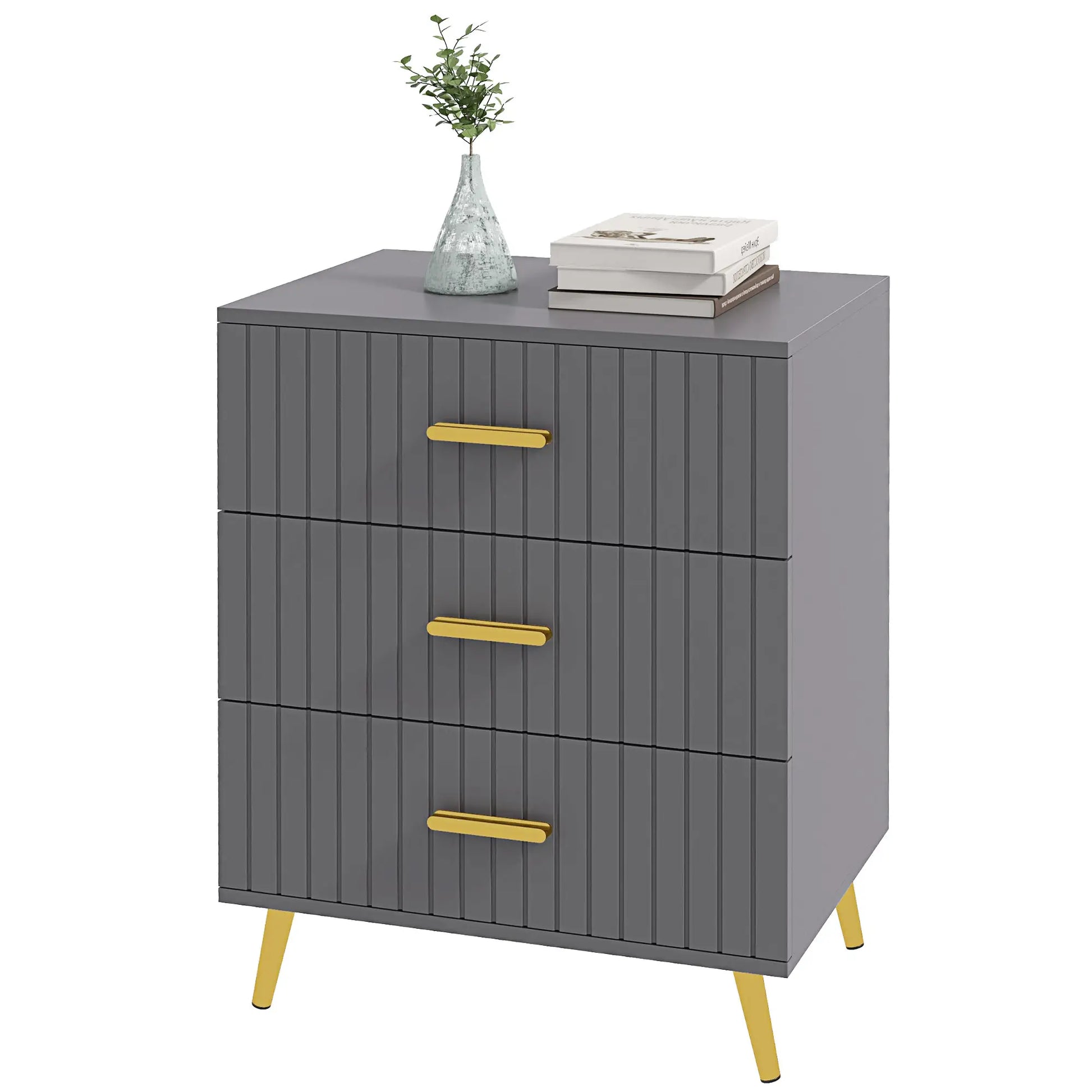 3 Drawer Cabinet, Bedroom Chest of Drawers, Aluminium Legs, Dark Grey Storage Cabinets Dark Grey, Gold at Gallery Canada
