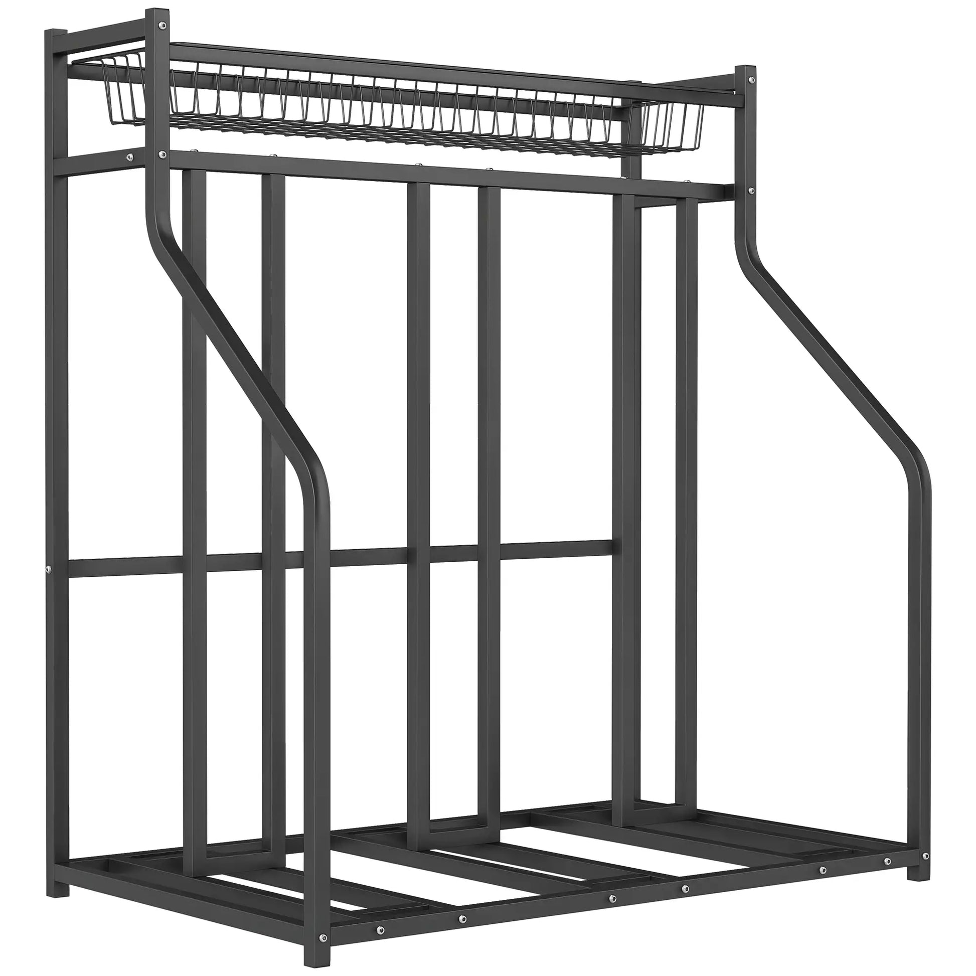3 Bike Stand, Metal Floor Storage Rack with Basket, Hooks, Black Bike Parking Stands at Gallery Canada
