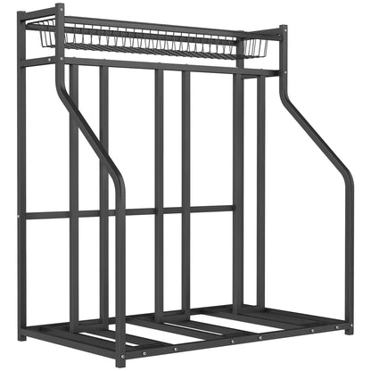 3 Bike Stand, Metal Floor Storage Rack with Basket, Hooks, Black Bike Parking Stands at Gallery Canada
