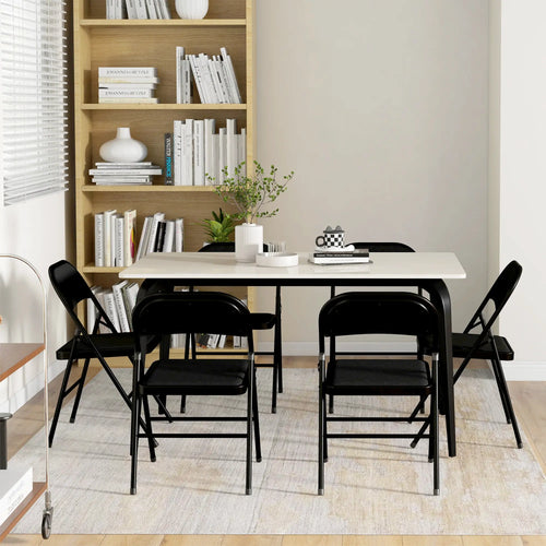 Set of 6 Metal Foldable Chairs, Linen Padded with Cushion Seat, Black