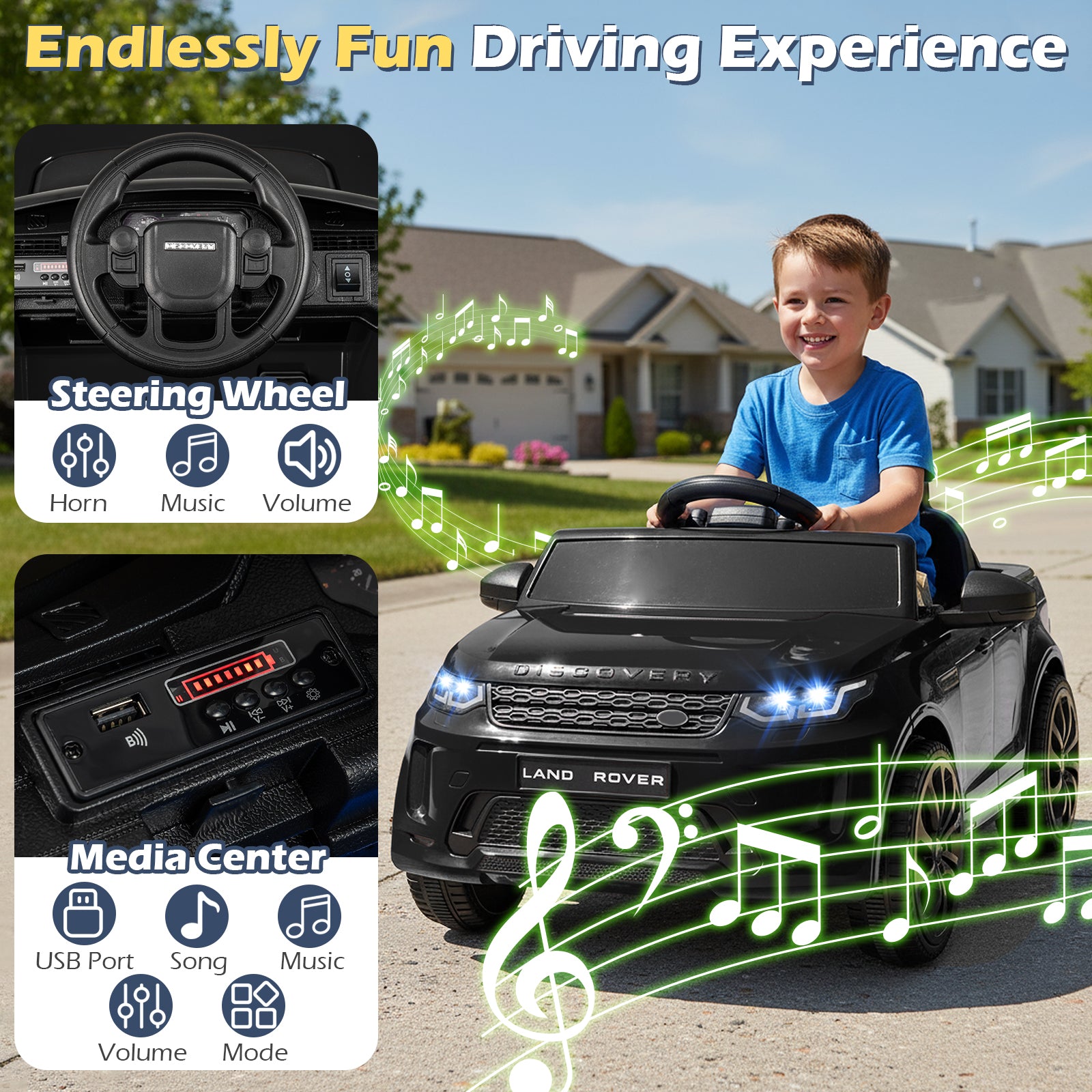 Licensed Land Rover Kids Ride on Car 12V Battery Powered Kids Electric Car, Black Powered Ride On Toys at Gallery Canada