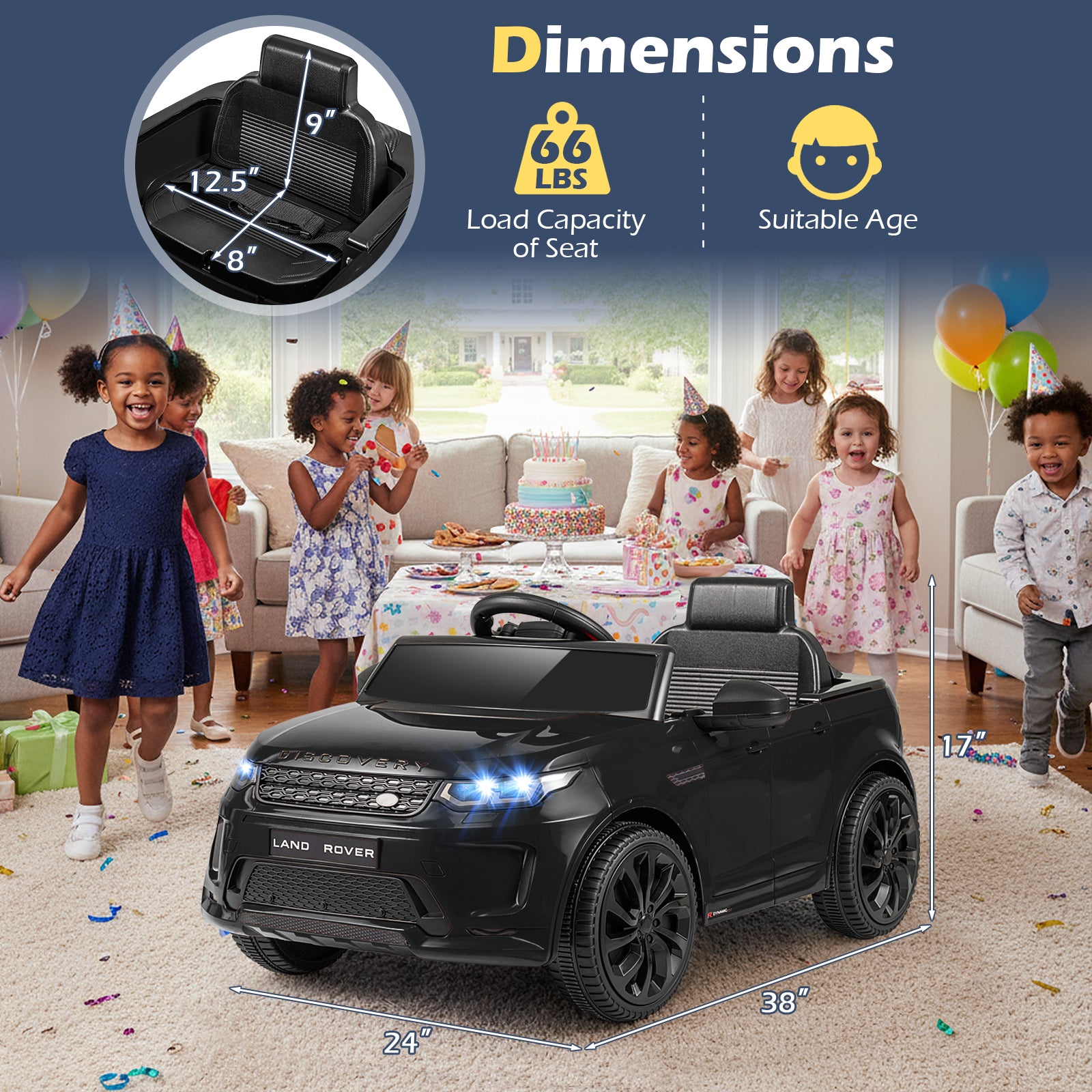 Licensed Land Rover Kids Ride on Car 12V Battery Powered Kids Electric Car, Black Powered Ride On Toys at Gallery Canada