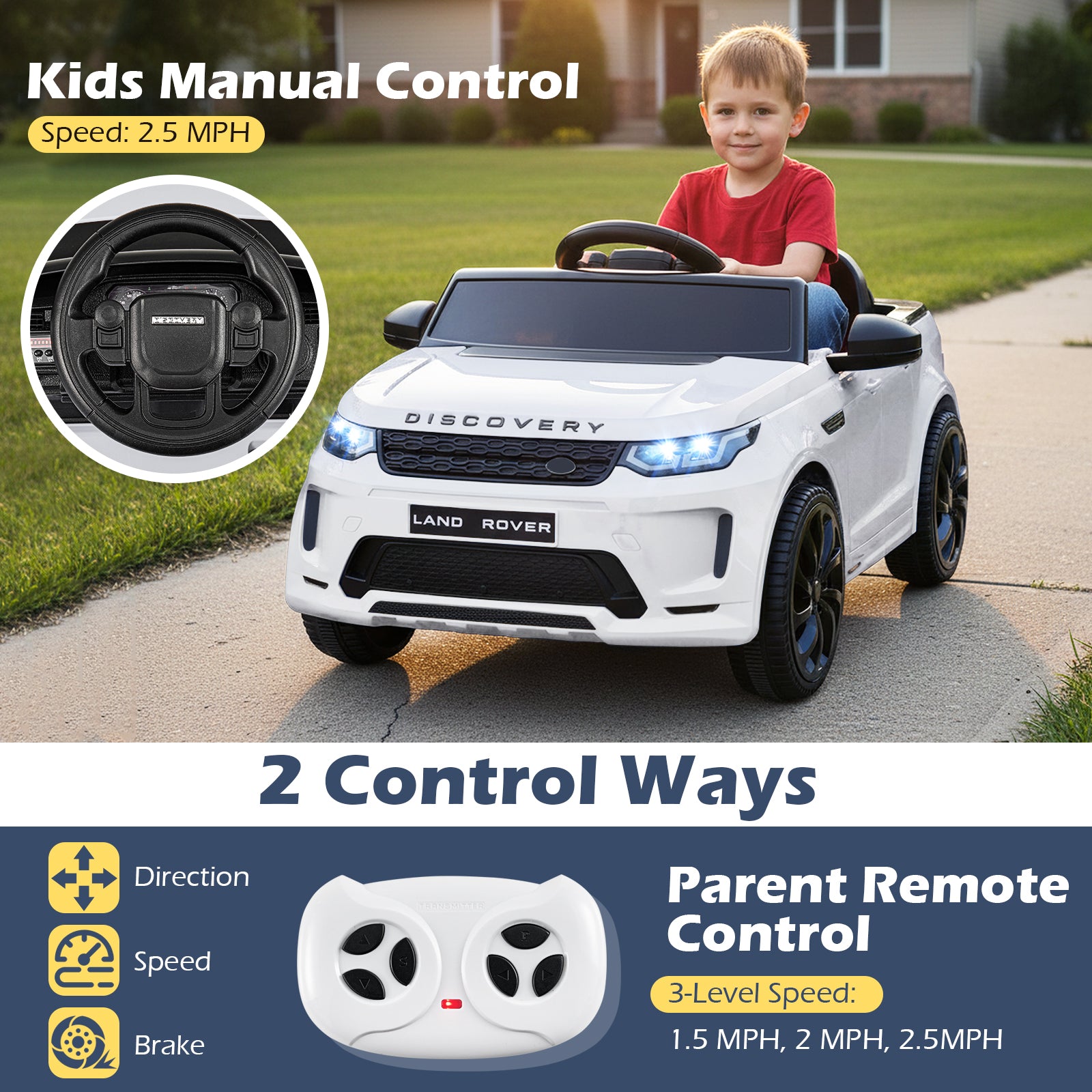 Licensed Land Rover Kids Ride on Car 12V Battery Powered Kids Electric Car, White Powered Ride On Toys at Gallery Canada