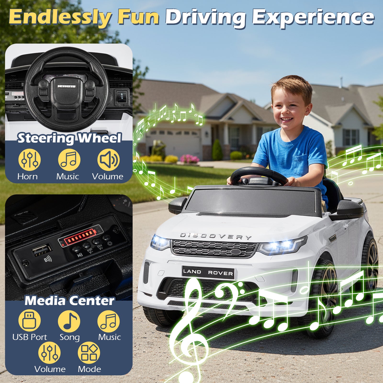 Licensed Land Rover Kids Ride on Car 12V Battery Powered Kids Electric Car, White Powered Ride On Toys at Gallery Canada