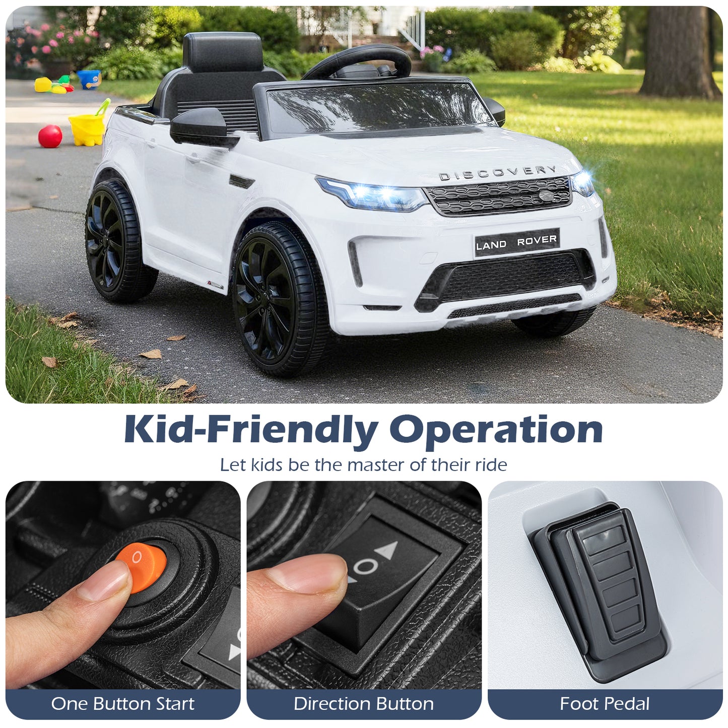 Licensed Land Rover Kids Ride on Car 12V Battery Powered Kids Electric Car, White Powered Ride On Toys at Gallery Canada
