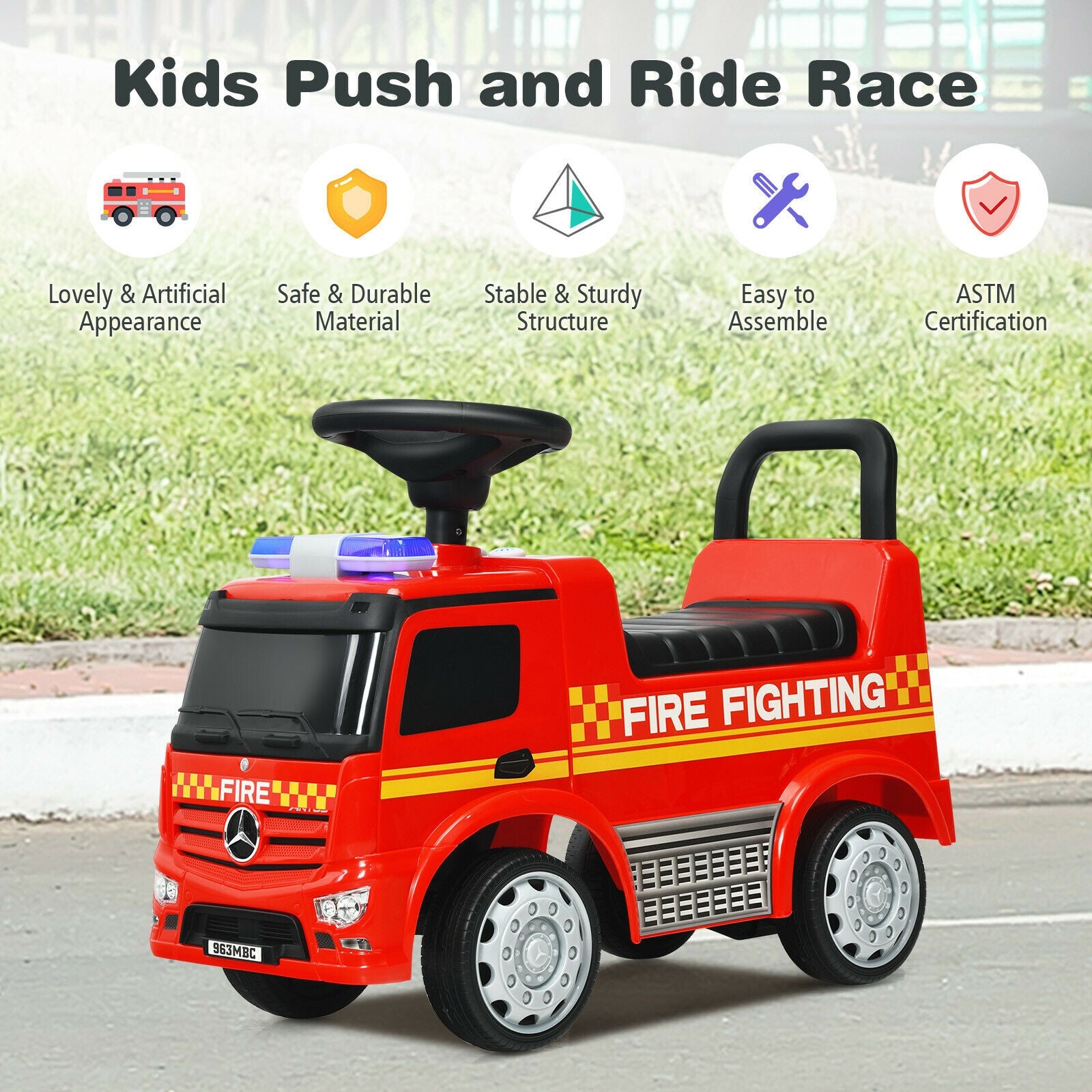 Licensed Mercedes Benz Kids Fire Engine Racer, Red Push & Pedal Ride On Toys at Gallery Canada