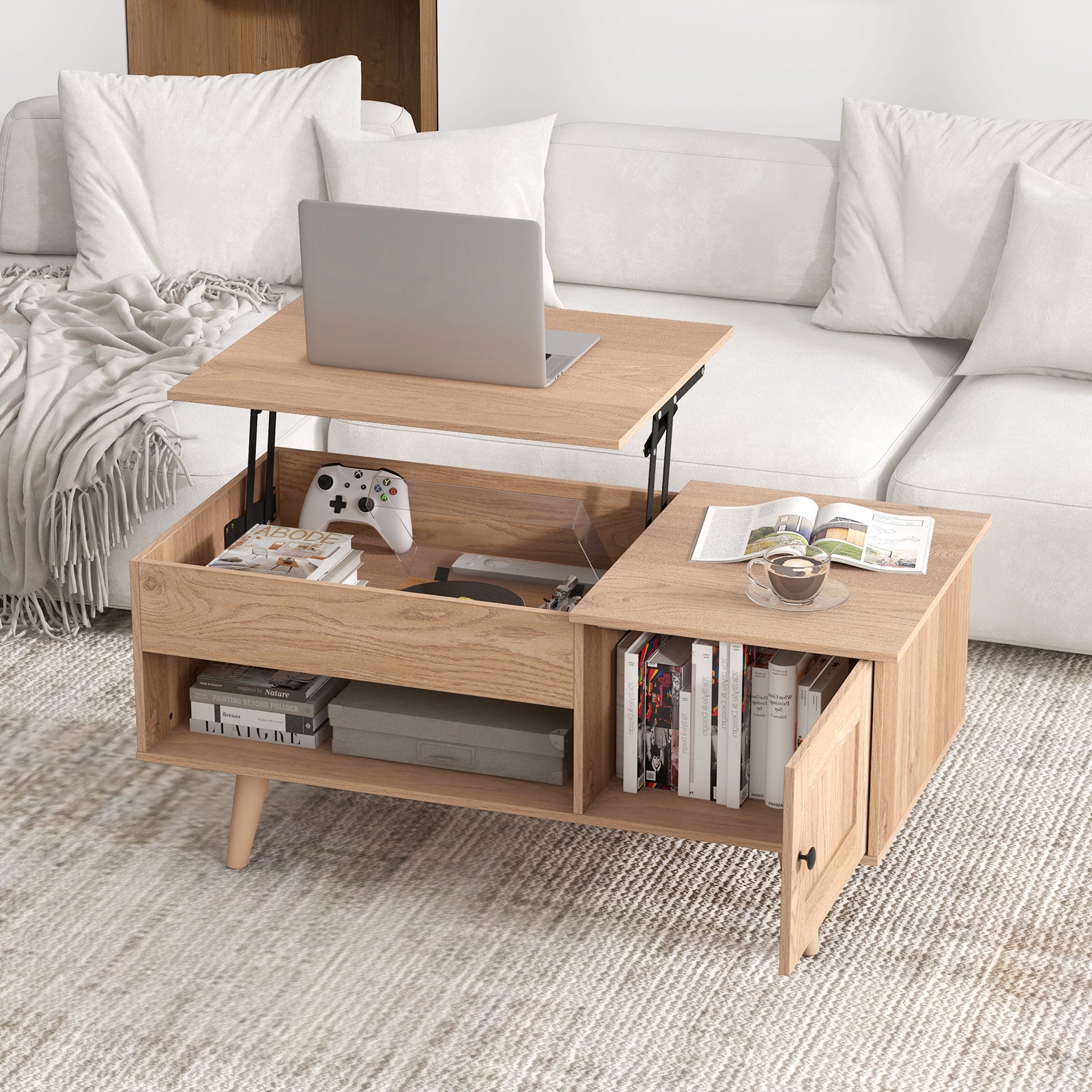 Lift Top Coffee Table, Storage, Hidden Compartment, Natural Coffee Tables at Gallery Canada