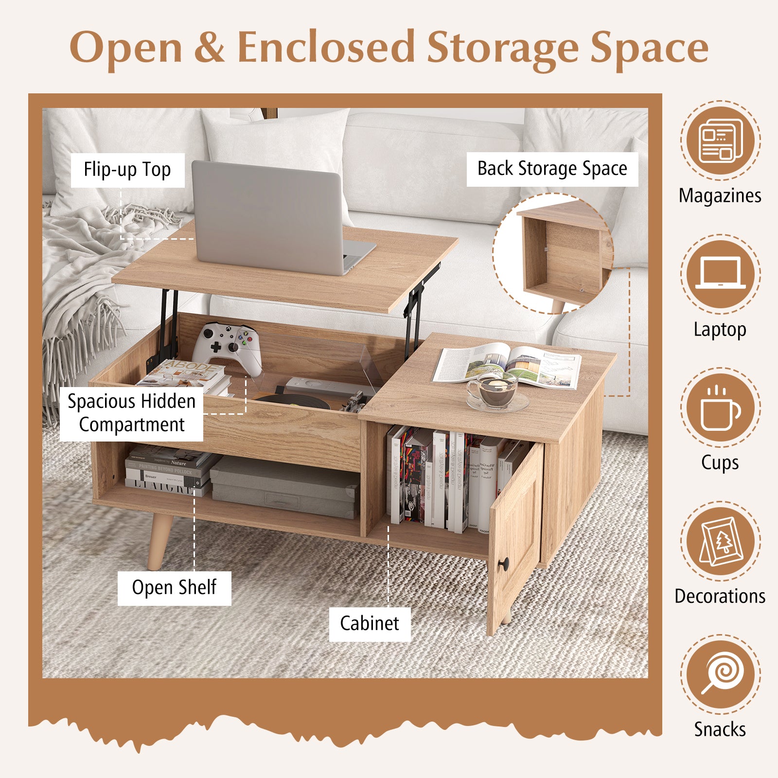 Lift Top Coffee Table, Storage, Hidden Compartment, Natural Coffee Tables at Gallery Canada