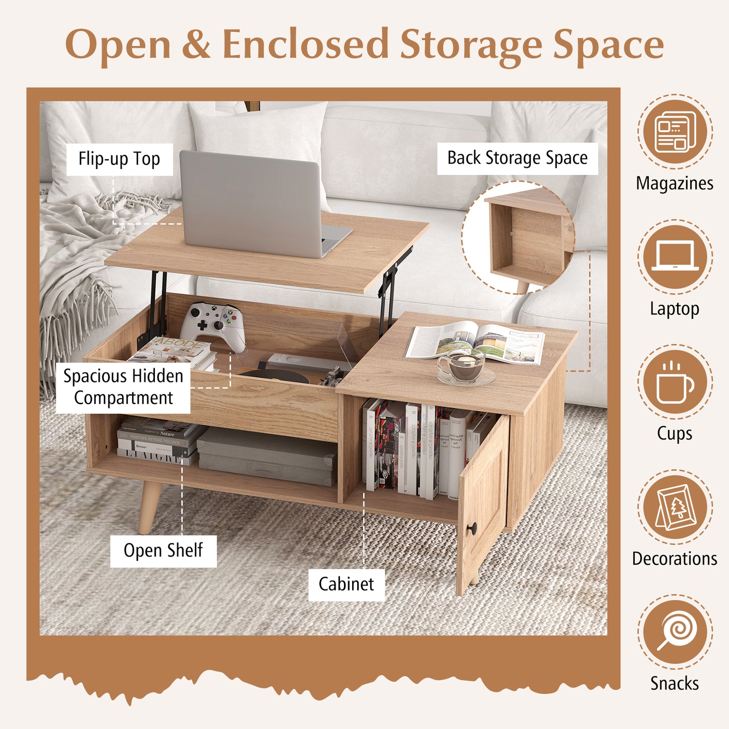 Lift Top Coffee Table, Storage, Hidden Compartment, Natural Coffee Tables at Gallery Canada