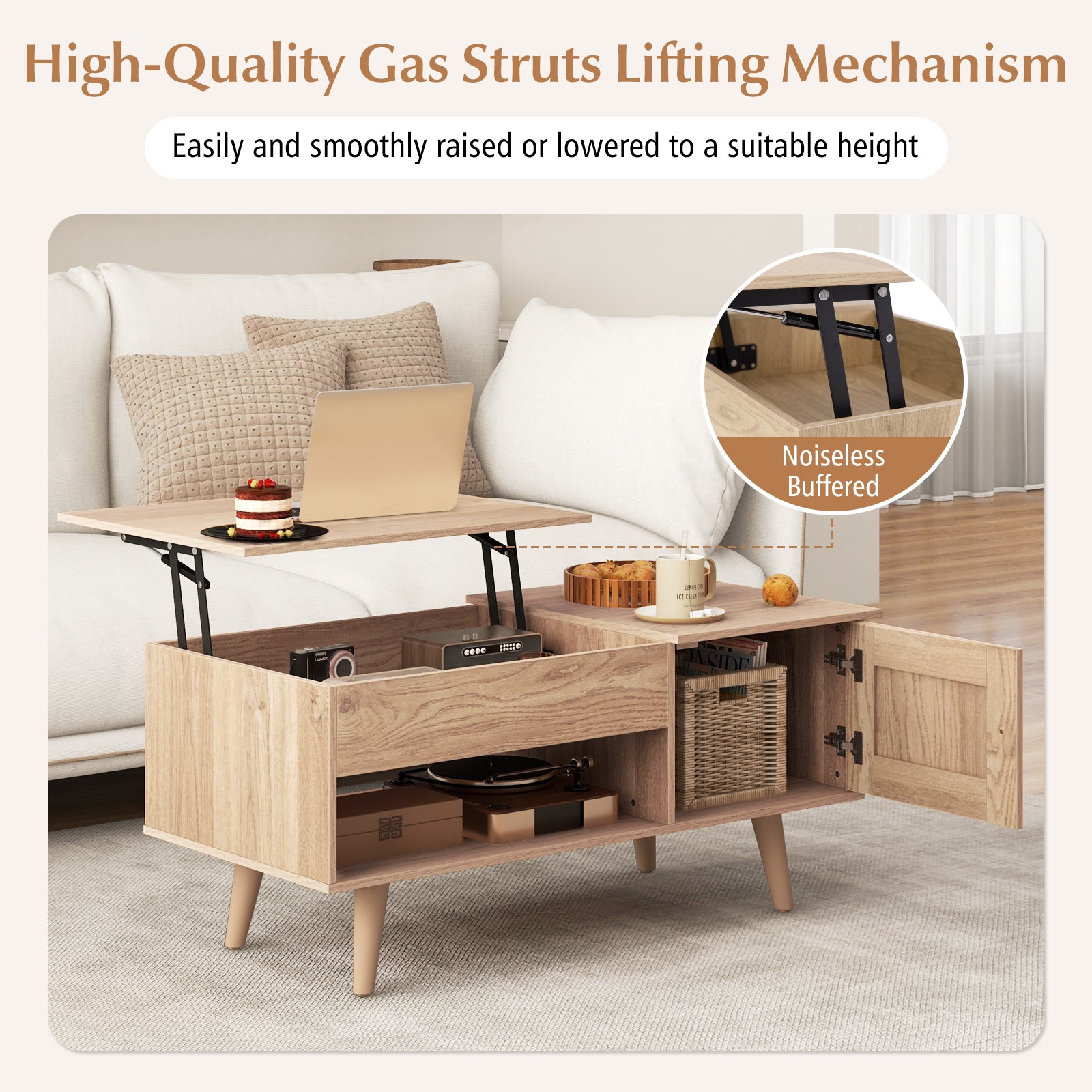 Lift Top Coffee Table, Storage, Hidden Compartment, Natural Coffee Tables at Gallery Canada