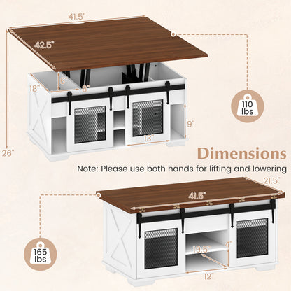 Lift Top Coffee Table with 2 Sliding Barn Doors, Walnut Coffee Tables at Gallery Canada