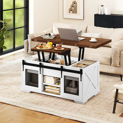 Lift Top Coffee Table with 2 Sliding Barn Doors, Walnut Coffee Tables at Gallery Canada