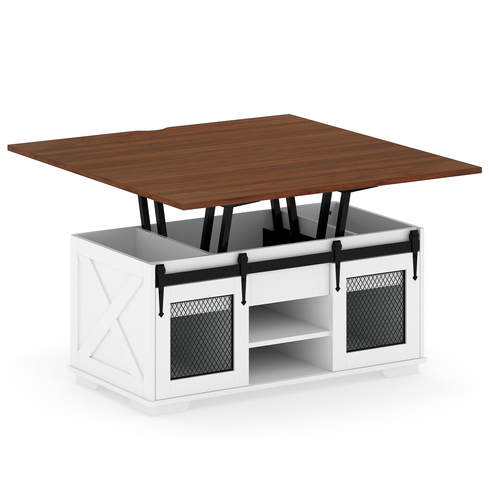 Lift Top Coffee Table with 2 Sliding Barn Doors, Walnut Coffee Tables at Gallery Canada