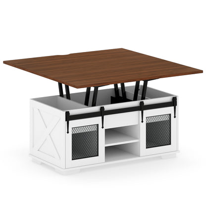Lift Top Coffee Table with 2 Sliding Barn Doors, Walnut Coffee Tables at Gallery Canada