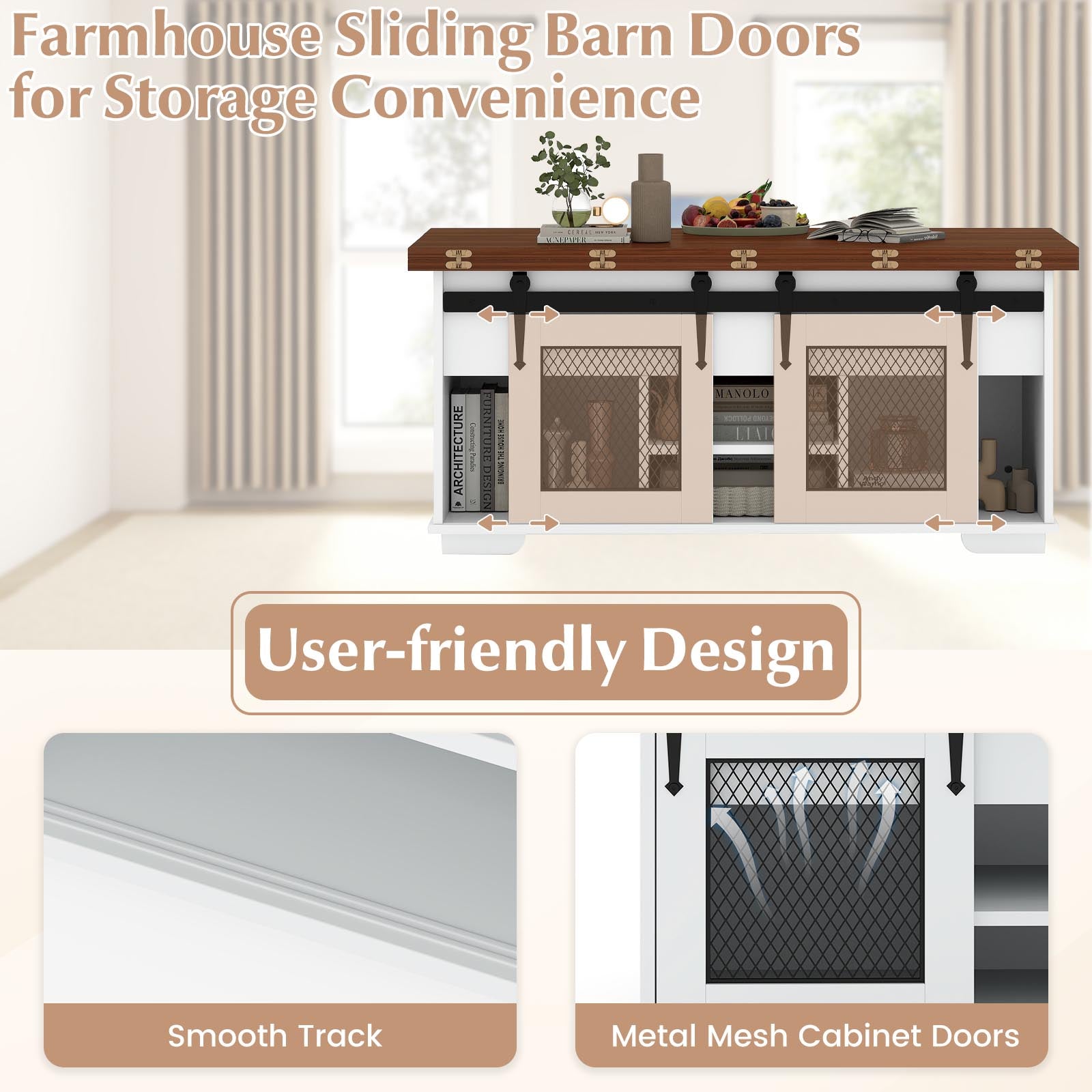 Lift Top Coffee Table with 2 Sliding Barn Doors, Walnut Coffee Tables at Gallery Canada