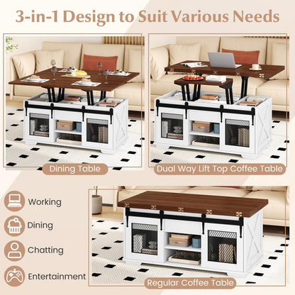 Lift Top Coffee Table with 2 Sliding Barn Doors, Walnut Coffee Tables at Gallery Canada