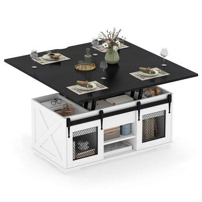 Lift Top Coffee Table with 2 Sliding Barn Doors, Black Coffee Tables at Gallery Canada
