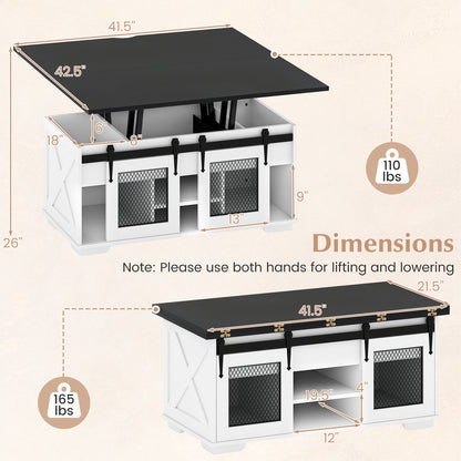 Lift Top Coffee Table with 2 Sliding Barn Doors, Black Coffee Tables at Gallery Canada