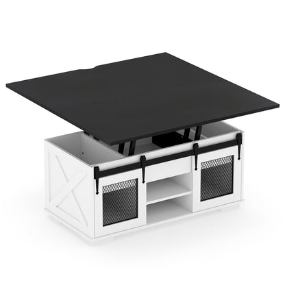 Lift Top Coffee Table with 2 Sliding Barn Doors, Black Coffee Tables at Gallery Canada