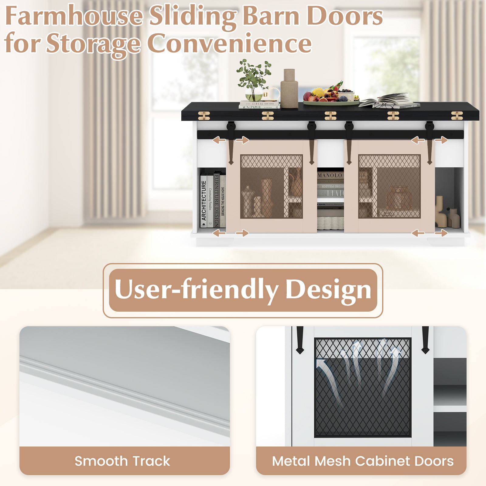 Lift Top Coffee Table with 2 Sliding Barn Doors, Black Coffee Tables at Gallery Canada