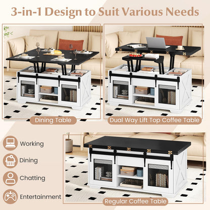 Lift Top Coffee Table with 2 Sliding Barn Doors, Black Coffee Tables at Gallery Canada