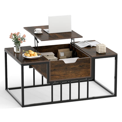 Lift Top Coffee Table with Hidden Storage, Rustic Brown Coffee Tables Rustic Brown at Gallery Canada