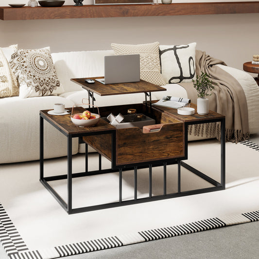 Lift Top Coffee Table with Hidden Storage, Rustic Brown Coffee Tables Rustic Brown at Gallery Canada