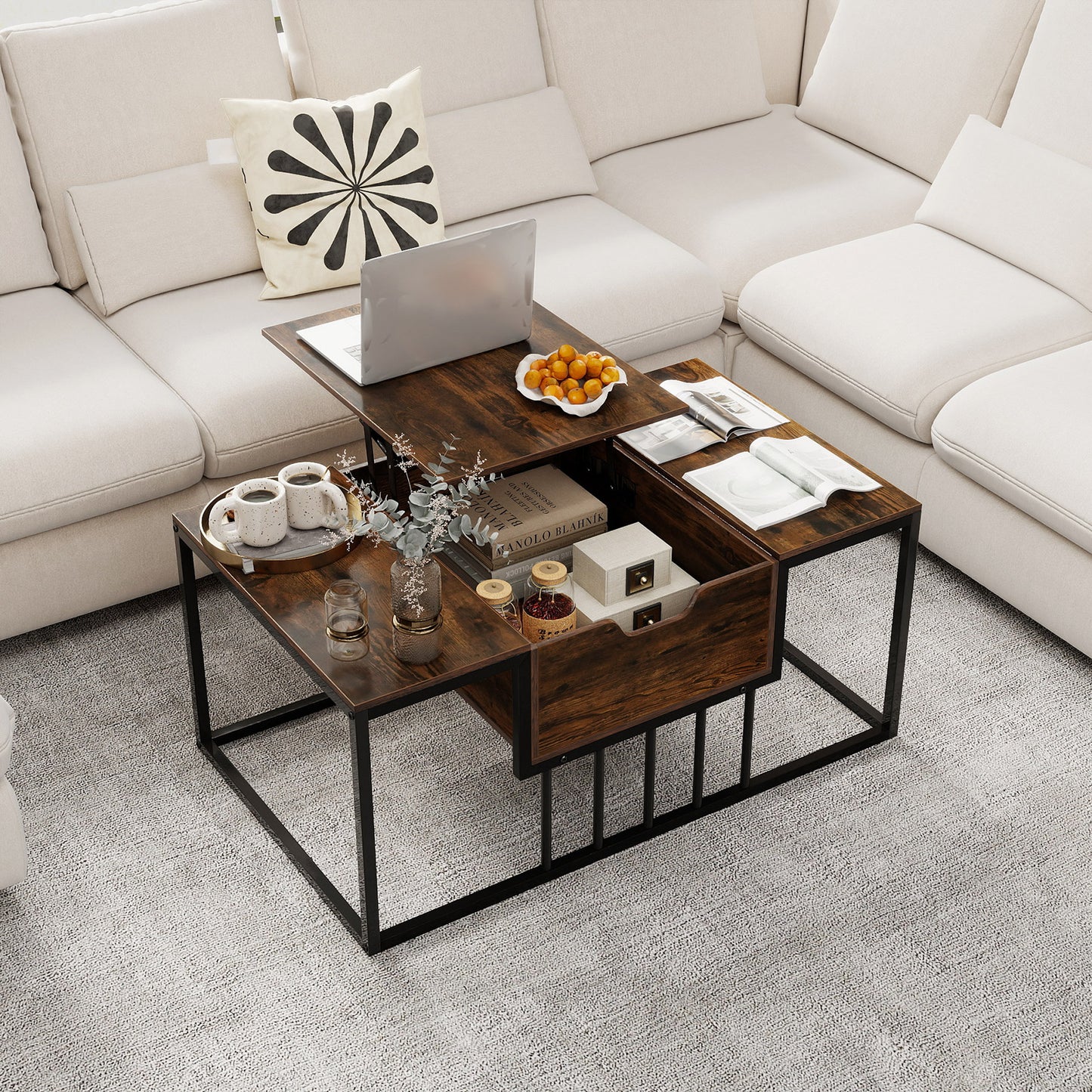 Lift Top Coffee Table with Hidden Storage, Rustic Brown Coffee Tables at Gallery Canada