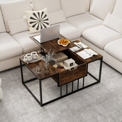 Lift Top Coffee Table with Hidden Storage, Rustic Brown Coffee Tables at Gallery Canada