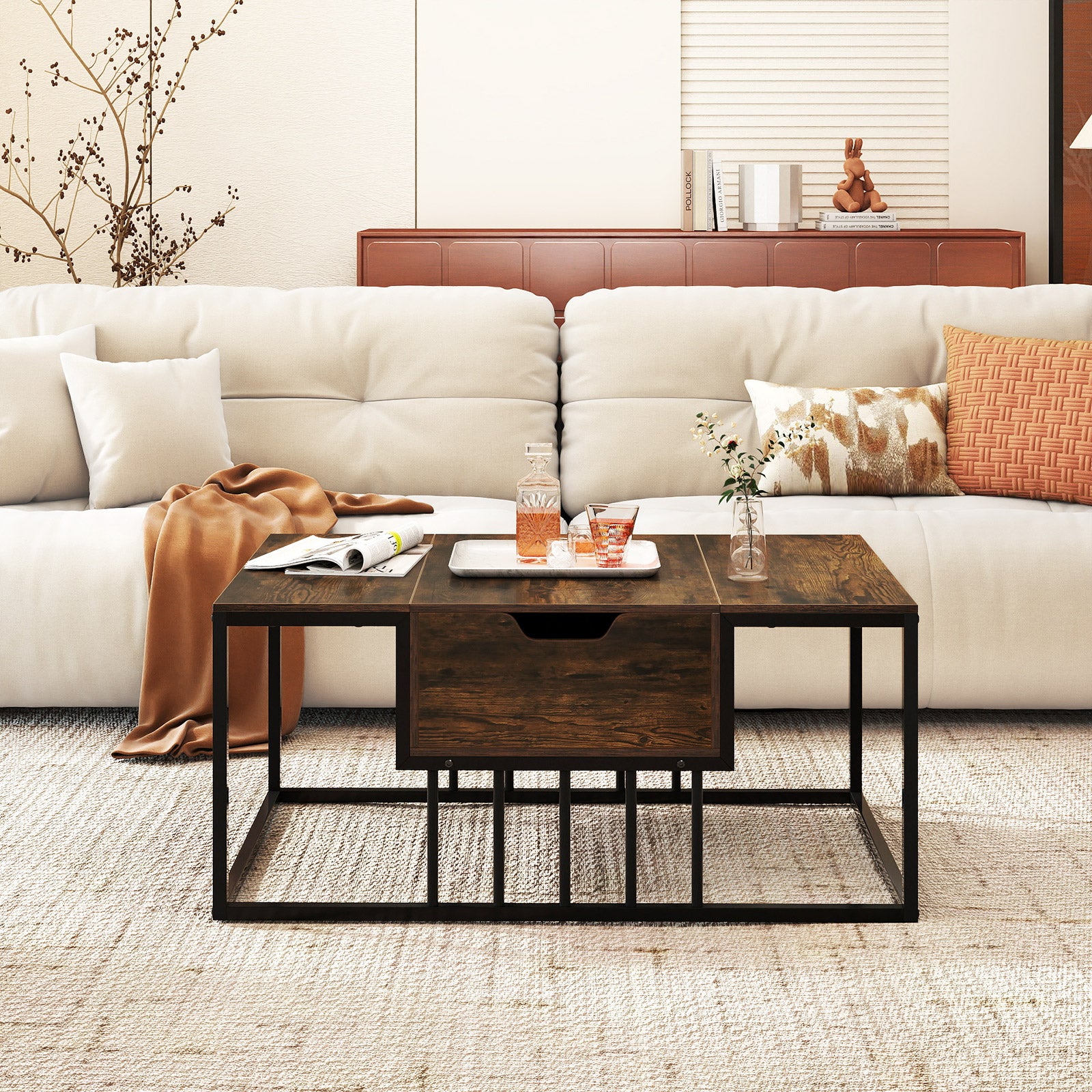 Lift Top Coffee Table with Hidden Storage, Rustic Brown Coffee Tables at Gallery Canada