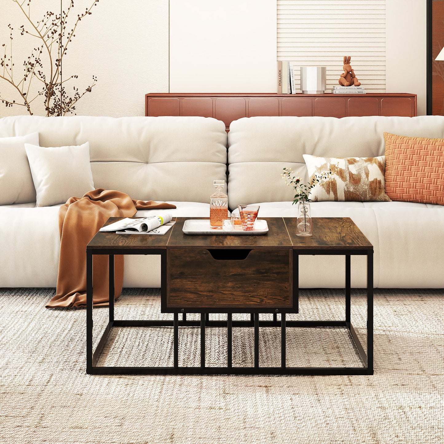 Lift Top Coffee Table with Hidden Storage, Rustic Brown Coffee Tables at Gallery Canada