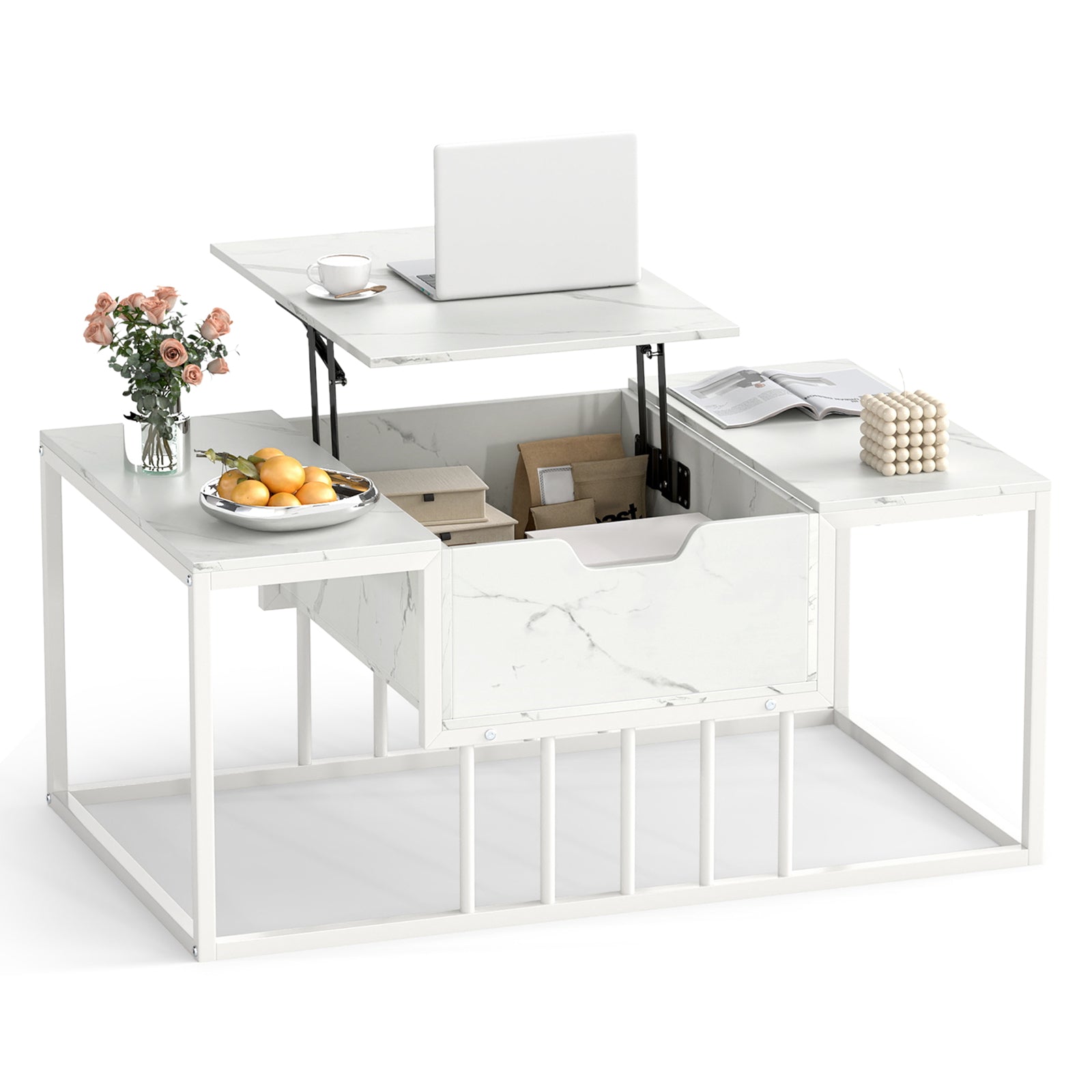 Lift Top Coffee Table With Hidden Storage, White Coffee Tables at Gallery Canada