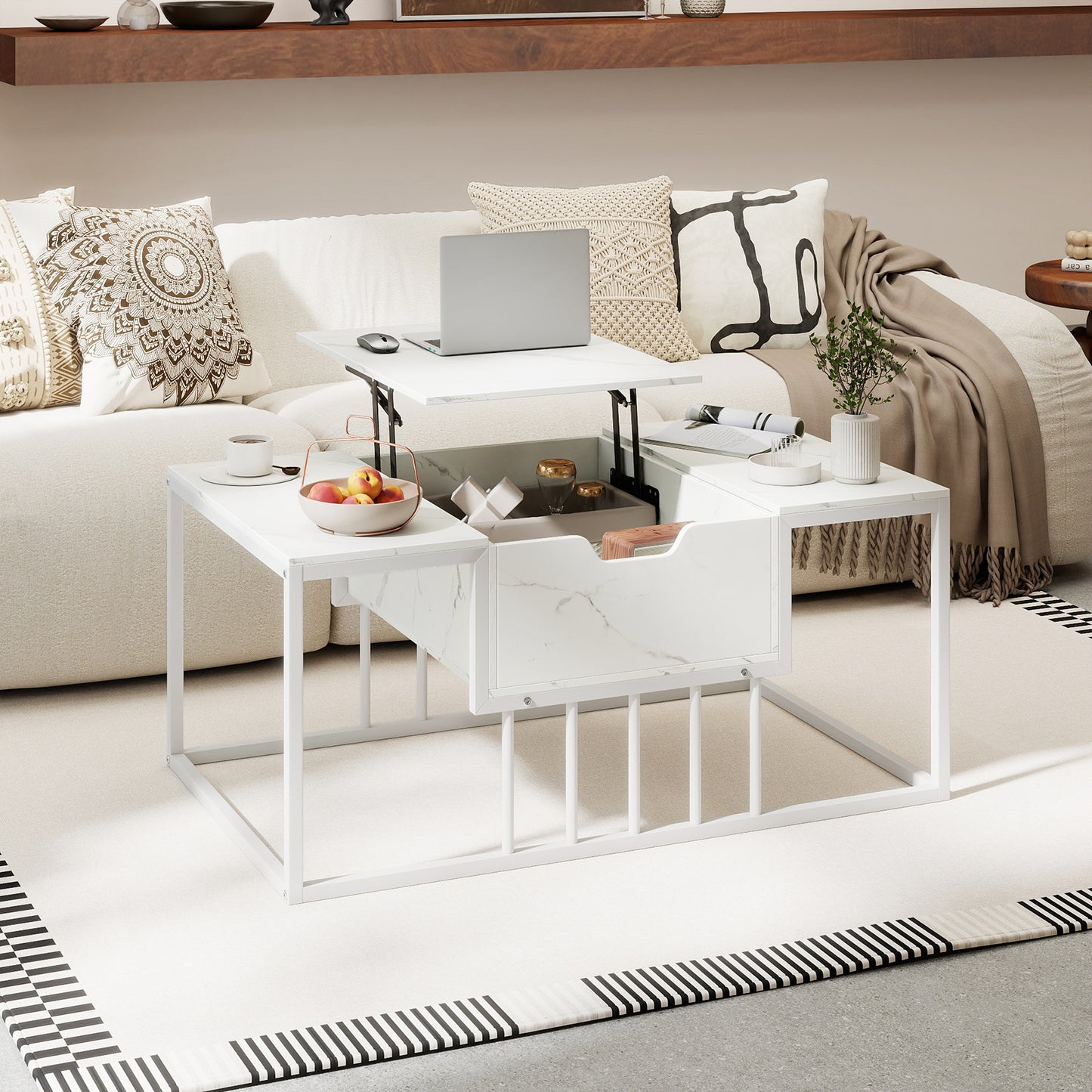 Lift Top Coffee Table With Hidden Storage, White Coffee Tables at Gallery Canada