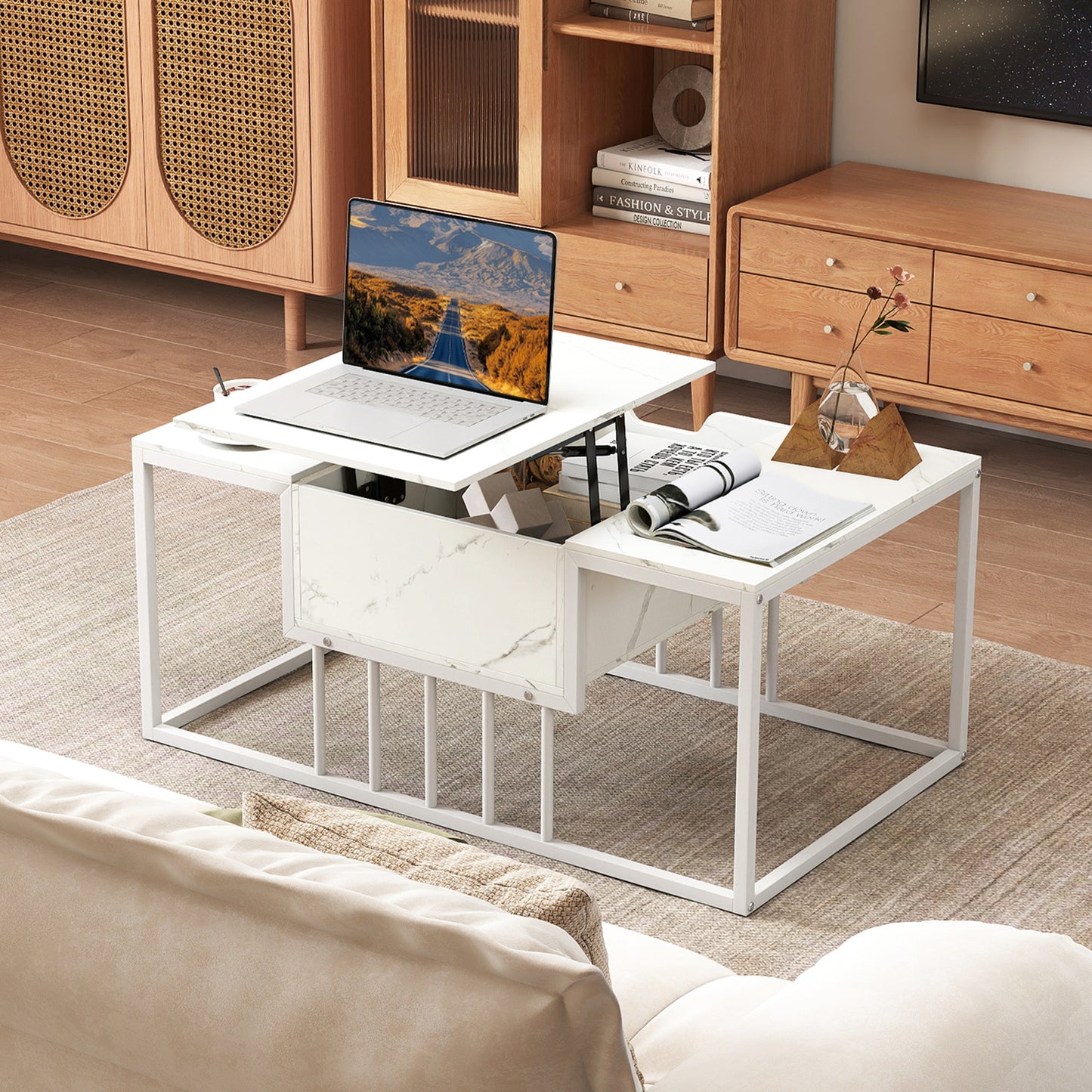Lift Top Coffee Table With Hidden Storage, White Coffee Tables at Gallery Canada