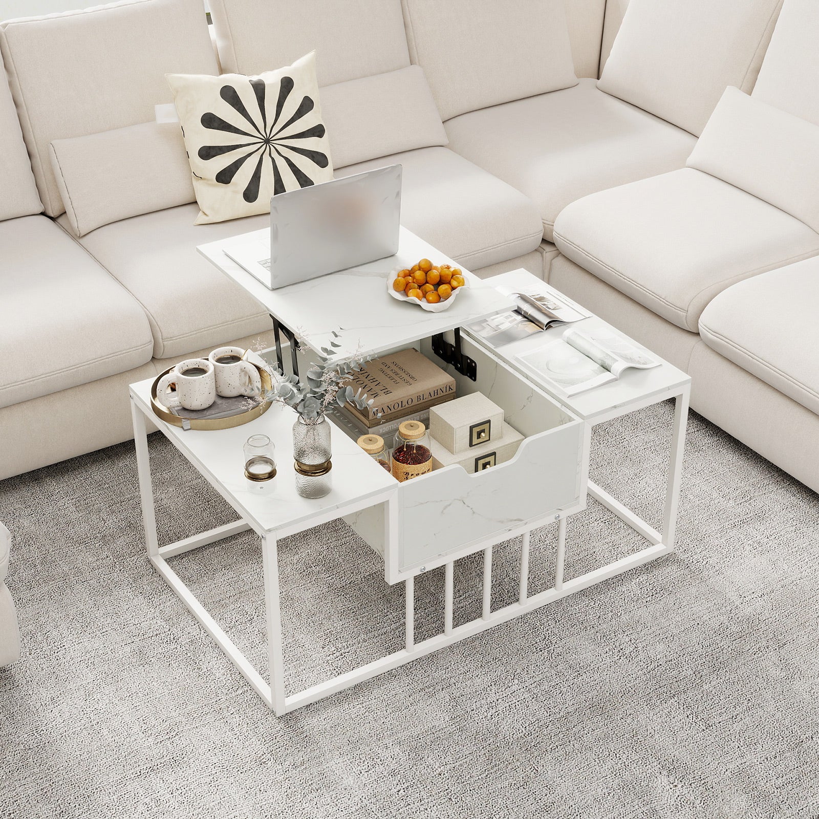 Lift Top Coffee Table With Hidden Storage, White Coffee Tables at Gallery Canada