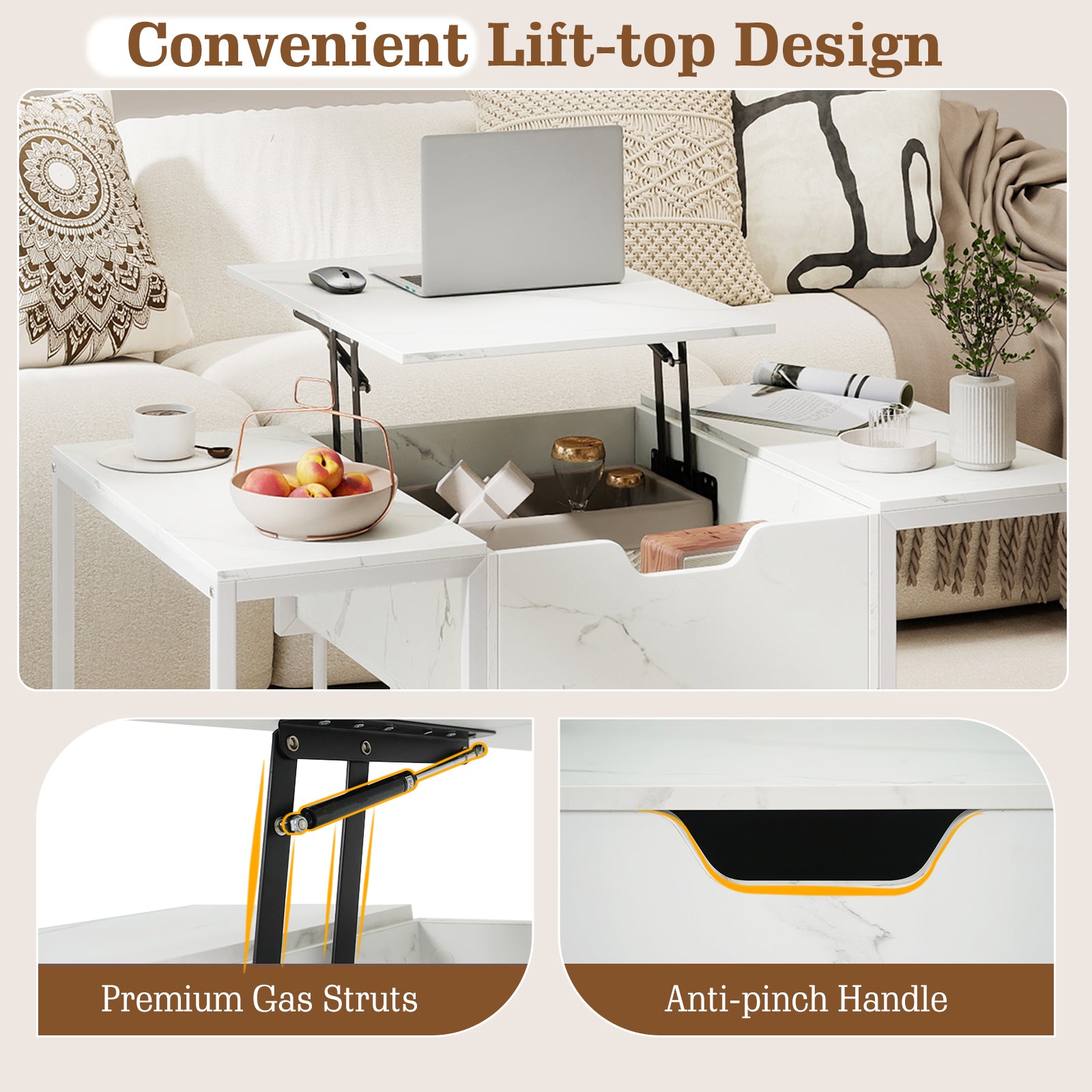 Lift Top Coffee Table With Hidden Storage, White Coffee Tables at Gallery Canada