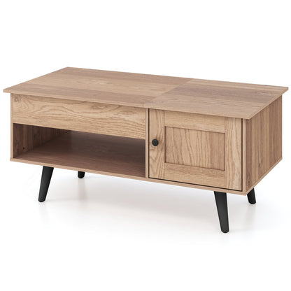 Table basse à plateau relevable, rangement, compartiment caché, naturel