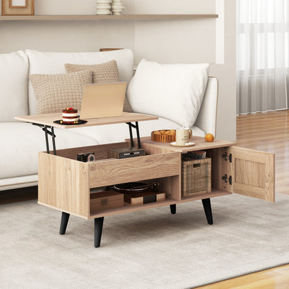 Table basse à plateau relevable, rangement, compartiment caché, naturel