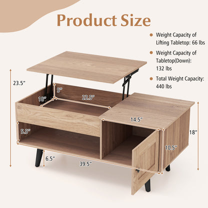 Table basse à plateau relevable, rangement, compartiment caché, naturel
