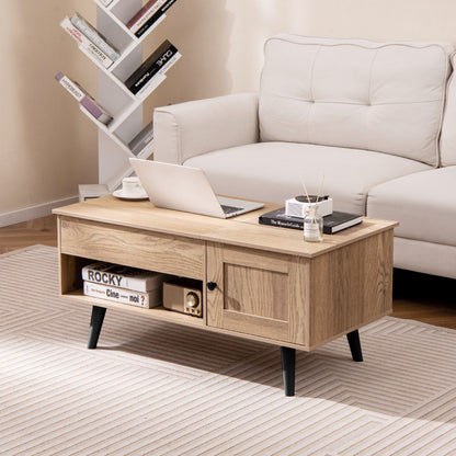 Table basse à plateau relevable, rangement, compartiment caché, naturel