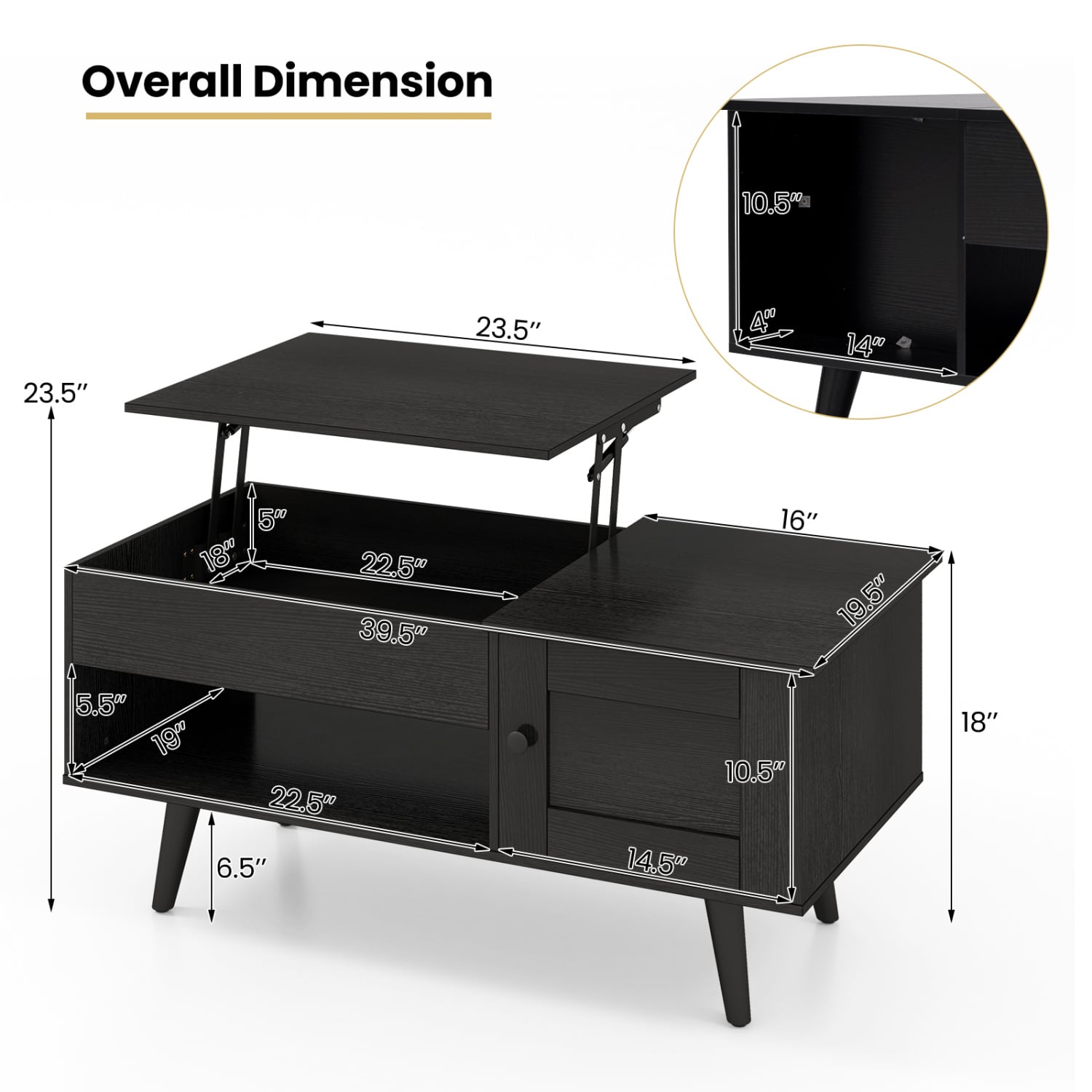 Lift Top Coffee Table With Storage, Hidden Compartment, Black Coffee Tables at Gallery Canada