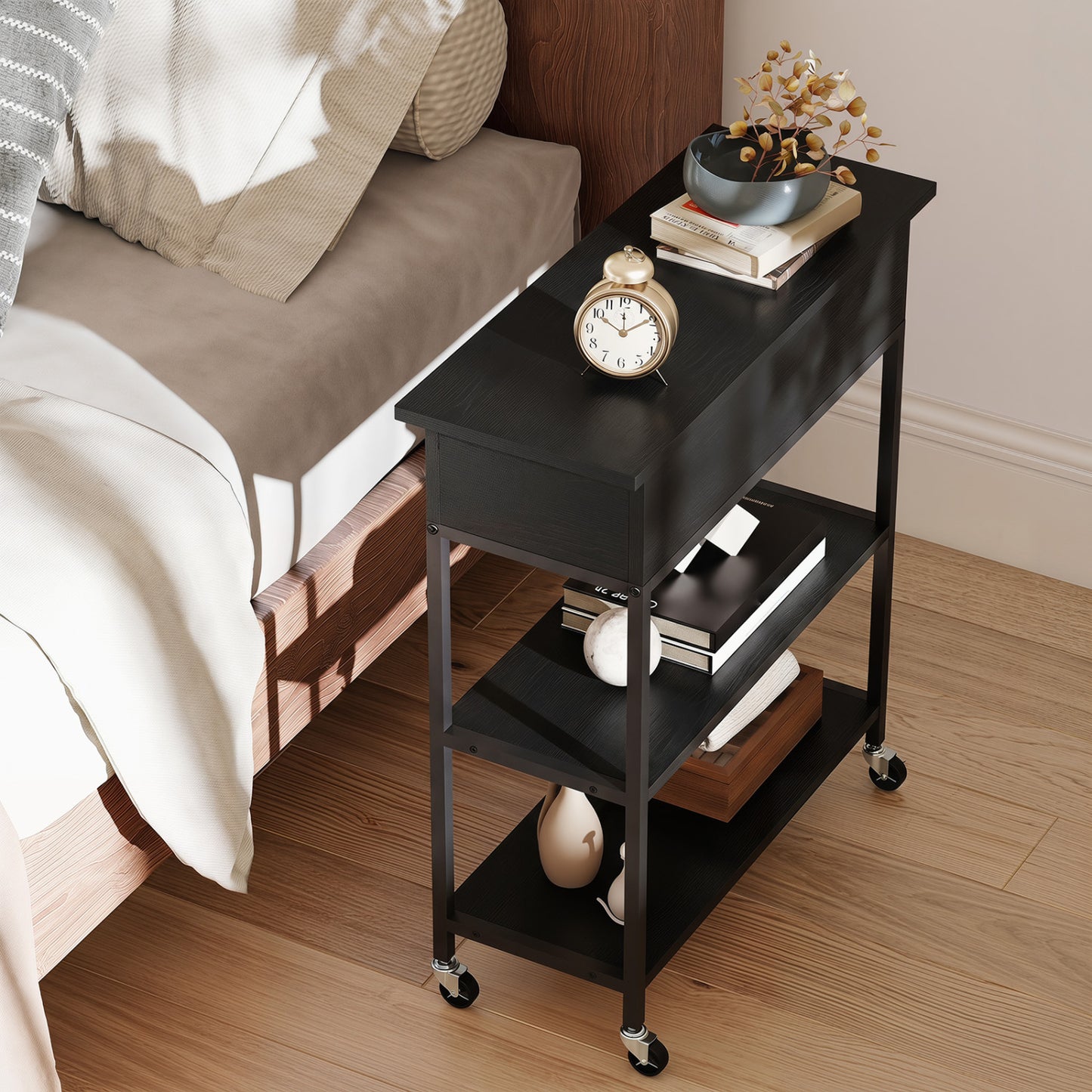 Lift Top End Table With Charging Station, Black