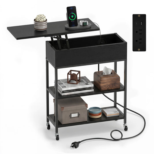 Lift Top End Table With Charging Station, Black
