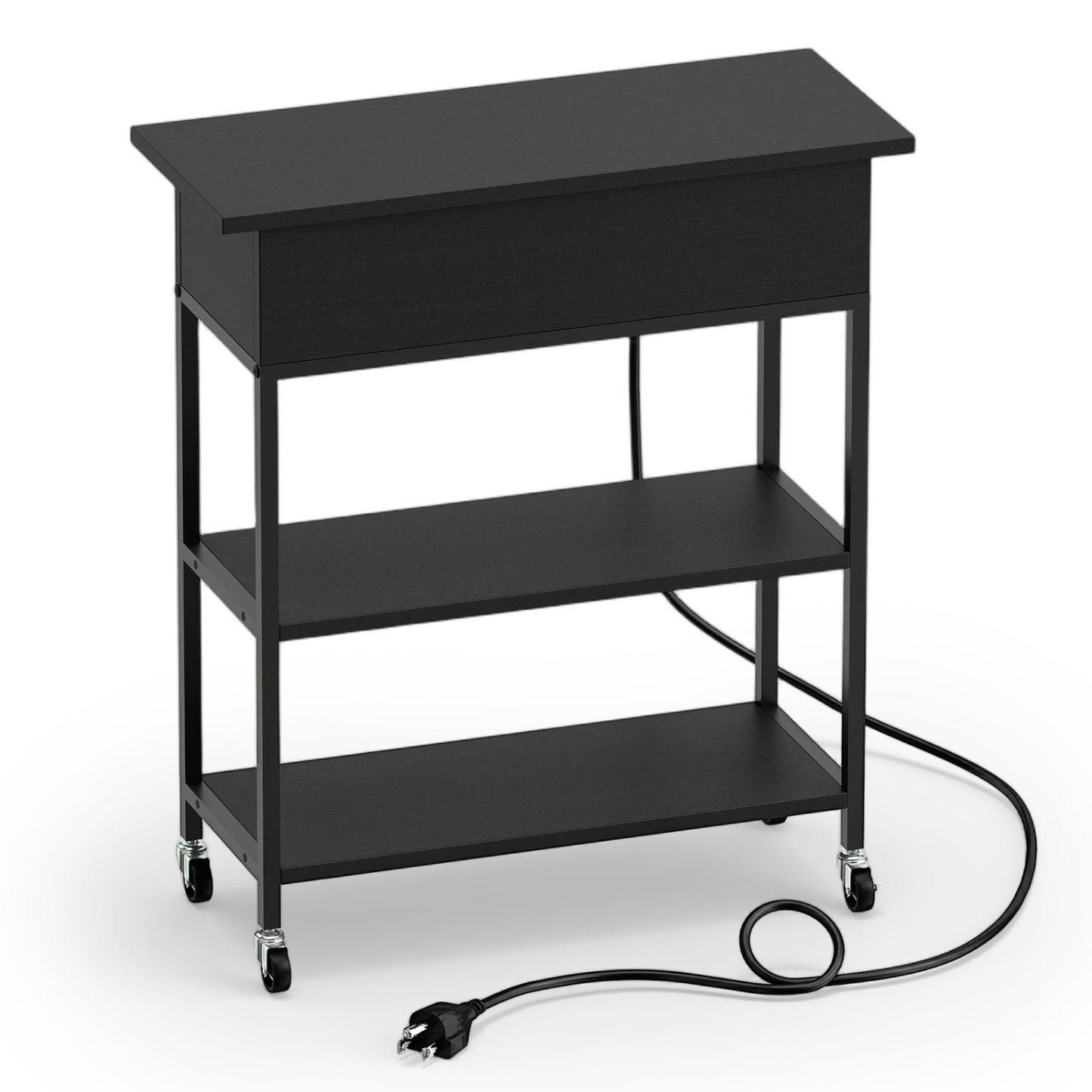 Lift Top End Table With Charging Station, Black