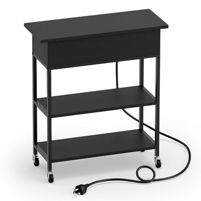 Lift Top End Table With Charging Station, Black