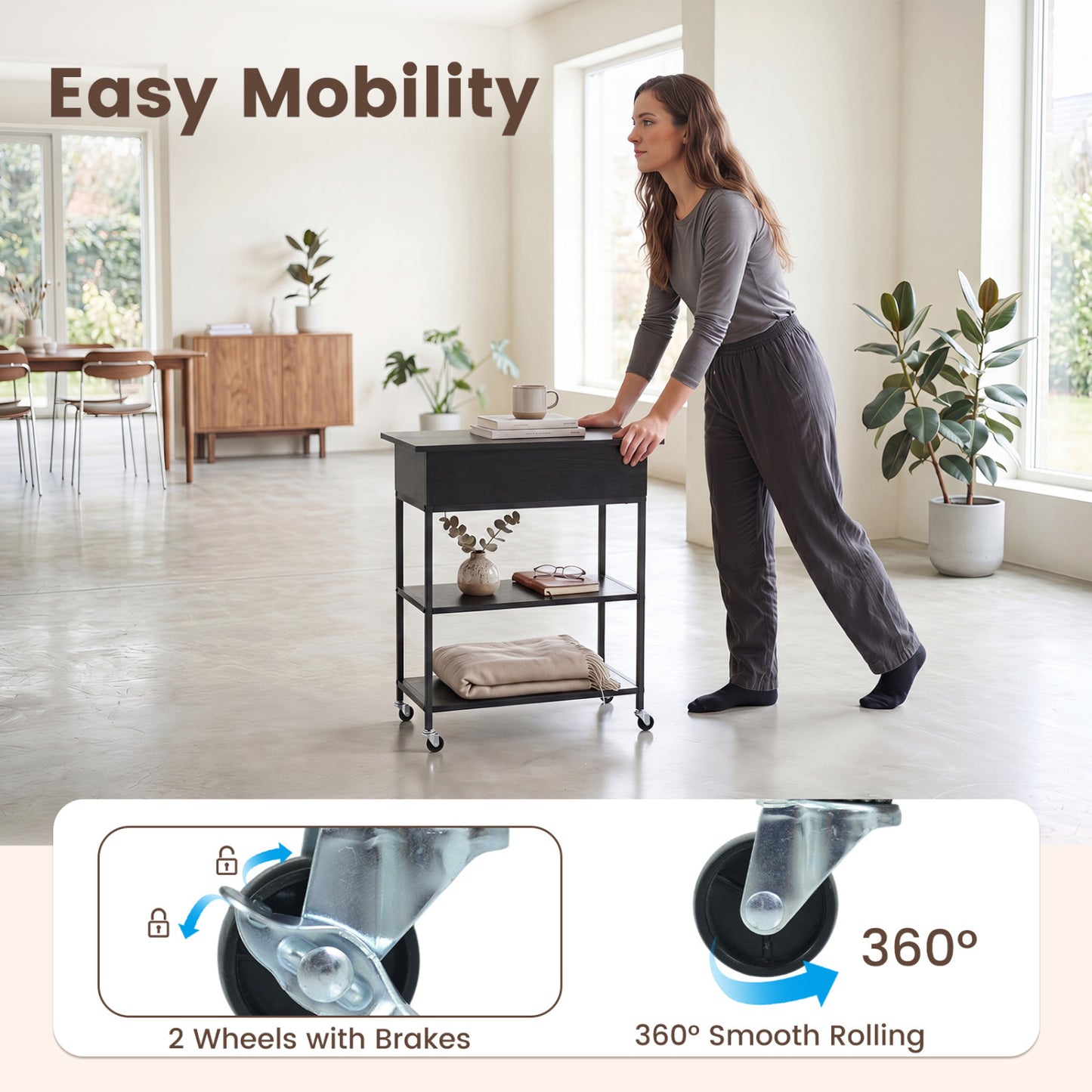 Lift Top End Table With Charging Station, Black