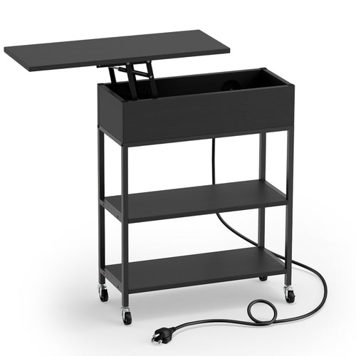 Lift Top End Table With Charging Station, Black