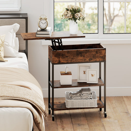 Lift Top End Table, Charging Station, Universal Wheels, Rustic Brown End & Side Tables Rustic Brown at Gallery Canada